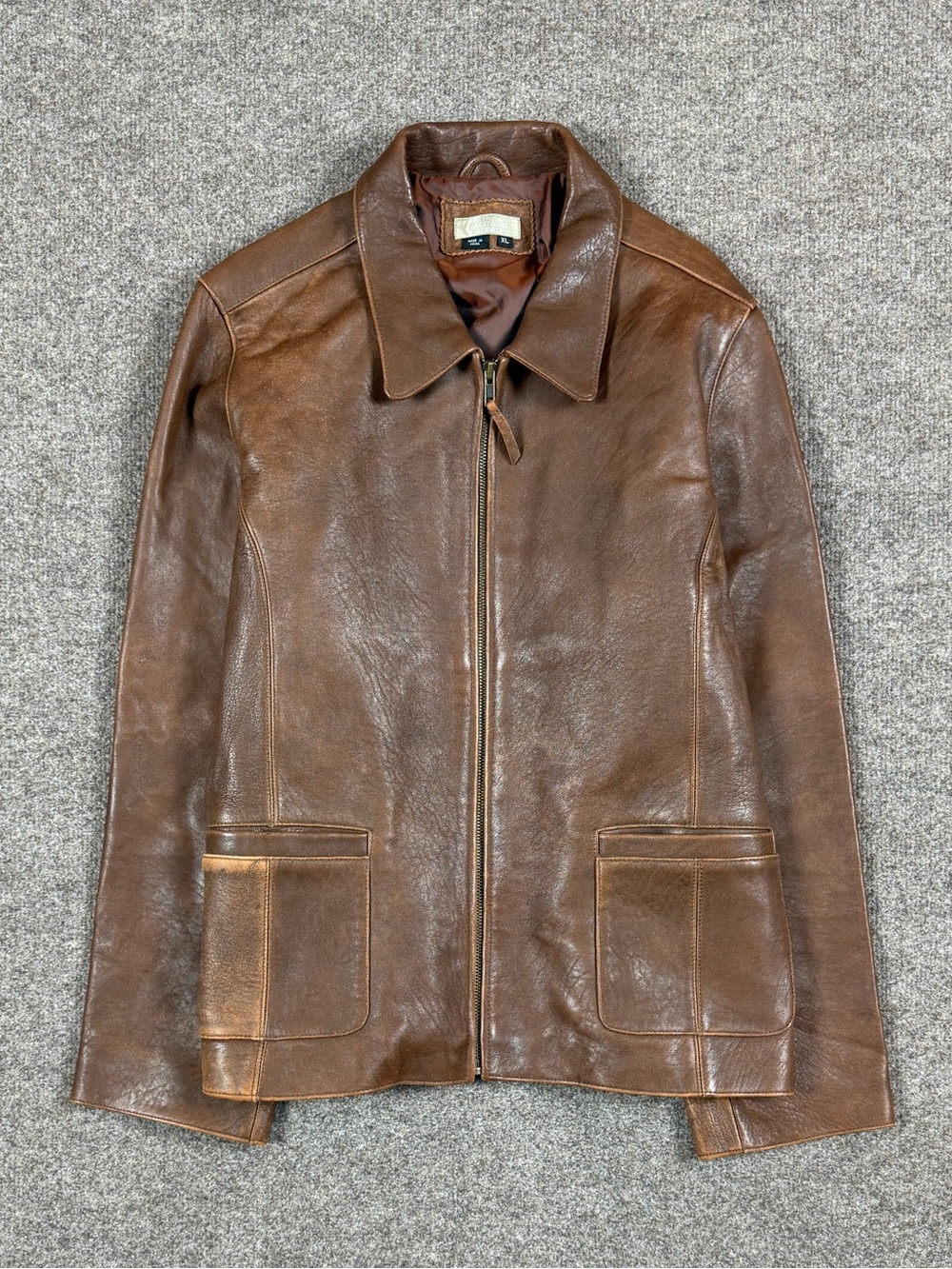Vintage The Territory Ahead Brown Genuine Leather Jacket Women’s XL Faded Patina